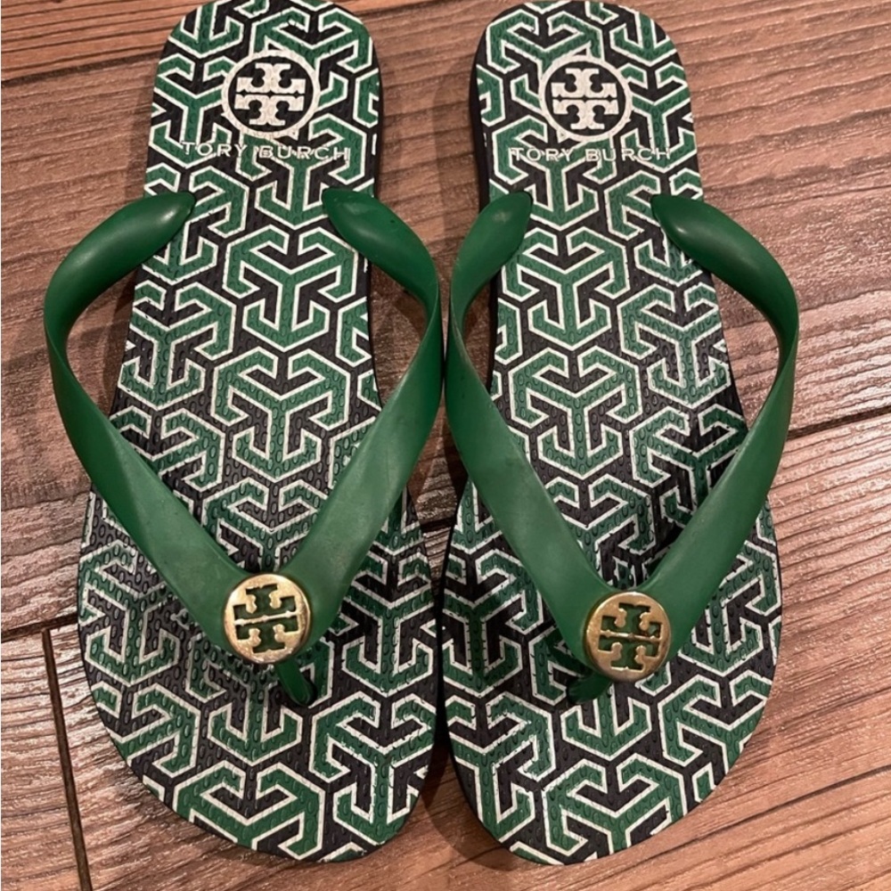 Tory Burch Green and Gold Sandals